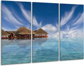 GroepArt - Schilderij -  Zee - Blauw, Wit, Bruin - 120x80cm 3Luik - 6000+ Schilderijen 0p Canvas Art Collectie