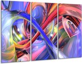 GroepArt - Schilderij -  Abstract - Paars, Rood, Geel - 120x80cm 3Luik - 6000+ Schilderijen 0p Canvas Art Collectie