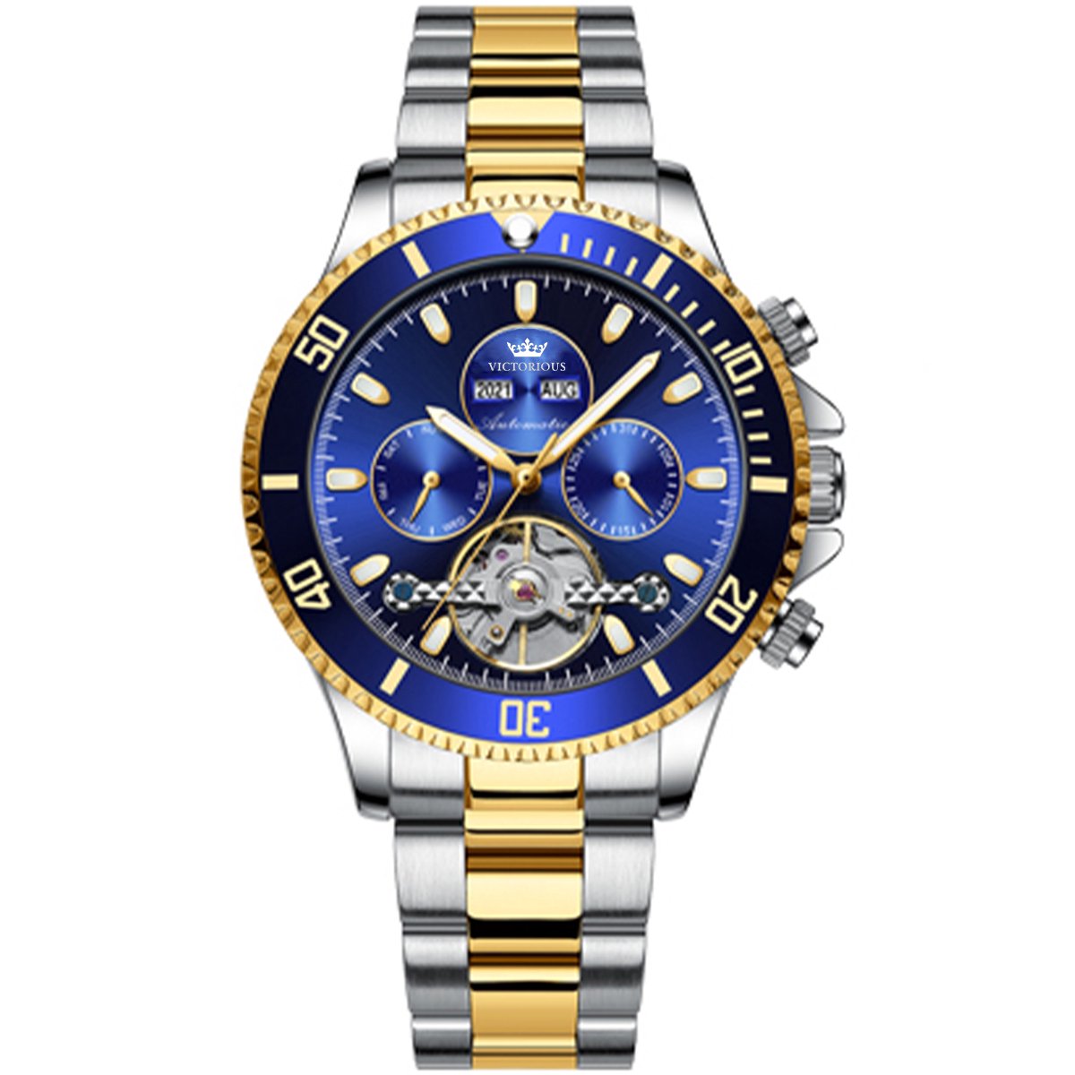 Victorious - Zilver Goud Blauw Stalen Heren Horloge - Astral - Ø43mm