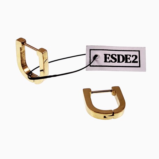 Gouden U-vormige oorringen met een ESDE2 label.