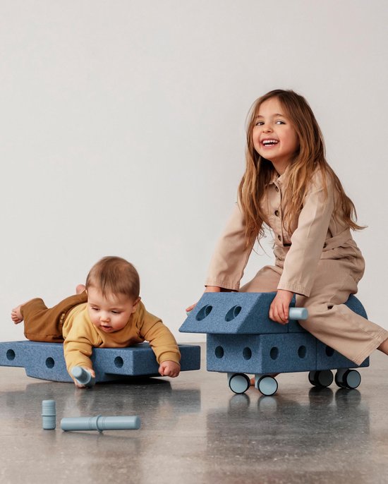 Modu Explorer Kit - Zachte blokken-19 onderdelen- Open Ended speelgoed - Speelgoed 1 -2-3 jaar- Deep Blue / Sky Blue van Modu — afbeelding 3