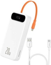 Baseus 20000mAh Powerbank Geschikt voor iPhone Samsung - Quick Charge - Snellader , 22,5W + USB Lightning Kabel (wit) PPLK000002