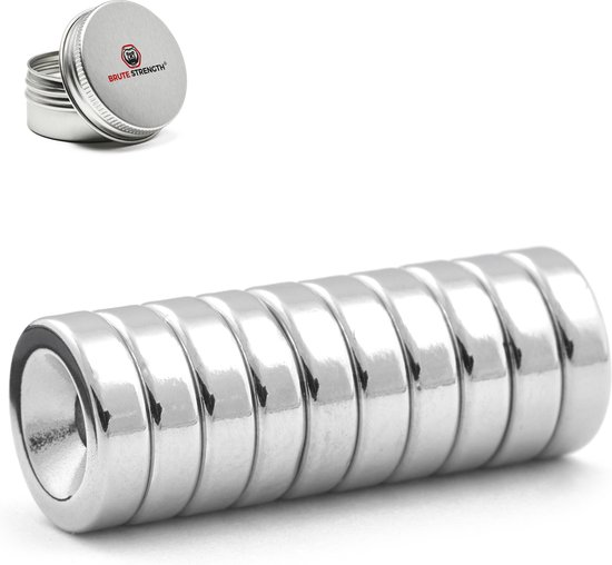 Brute Strength - Super sterke ring magneten - Rond - 15 x 4 mm met 4 mm gat - 10 Stuks - Neodymium magneet sterk - Voor koelkast - whiteboard - Brute Strength
