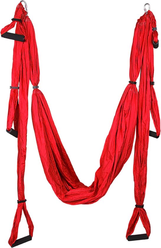 Nixnix - Yoga hangmat - Rood - Aerial Yoga swing - Compleet systeem met 3 sets handgrepen - tot 300kg