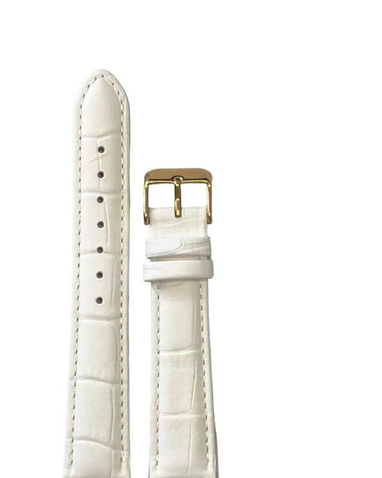 Bracelet-montre-14mm-cuir-véritable-blanc-fourré-croco-doré-doux-boucle-14mm