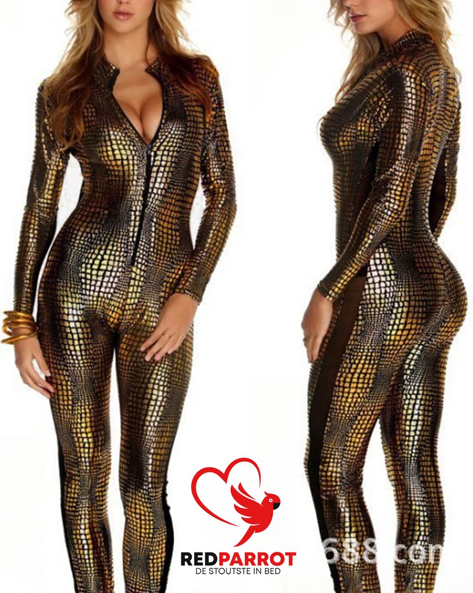 Goedkoopste Erotische jumpsuit slangenhuid - Latex wetlook - Ritssluiting - Bodysuit