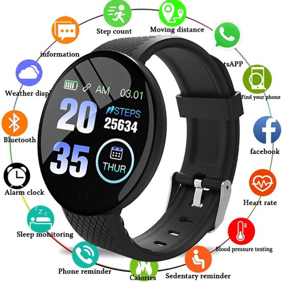 smartwatch D18 - montre de sport - sports - fitness - noir - homme - femme  - fréquence... | bol