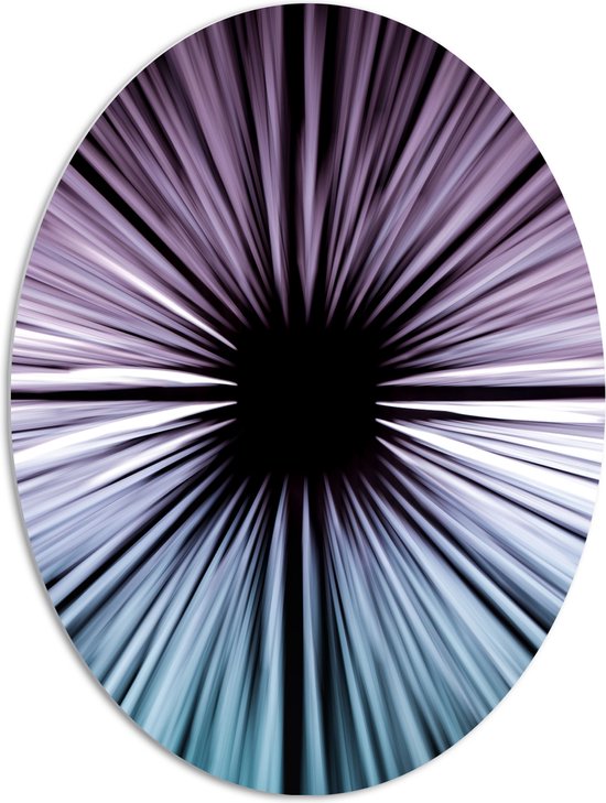 PVC Schuimplaat Ovaal - Abstracte Strepen in Paars en Blauw tegen Zwart Doek - 72x96 cm Foto op Ovaal (Met Ophangsysteem)