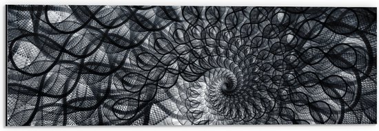Dibond - Cirkelvormig Patroon met Zwart, Wit en Grijs - 60x20 cm Foto op Aluminium (Wanddecoratie van metaal)