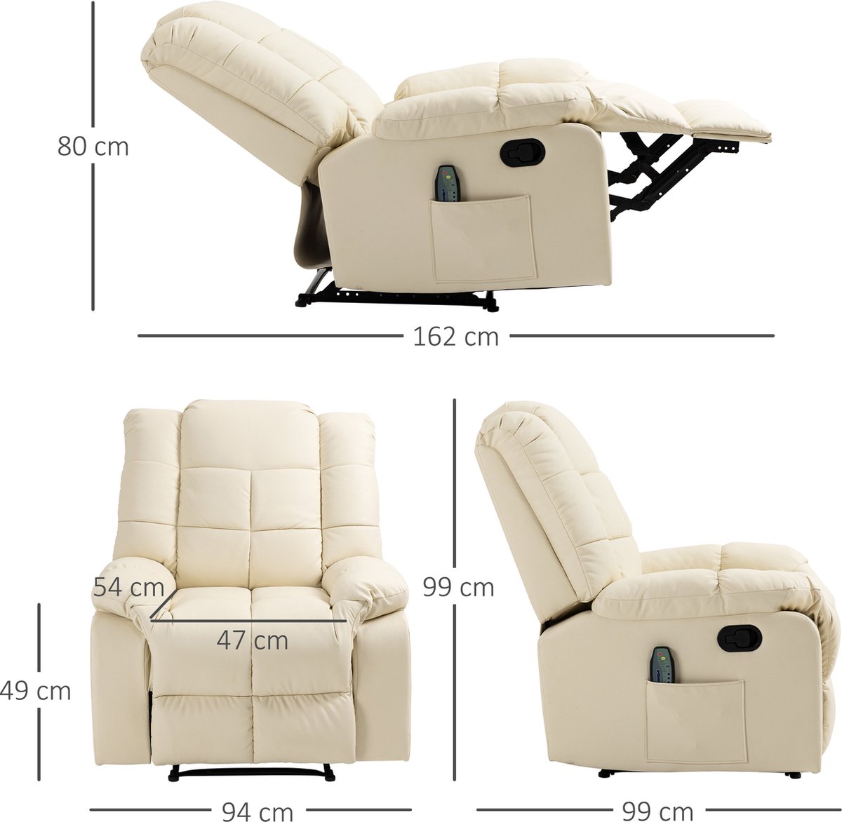 Afbeelding 3 van HOMCOM Massagestoel met 8 Vibratiepunten Crèmewit