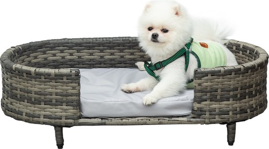 PawHut Hondensofa met opstaande rieten rand D04-220