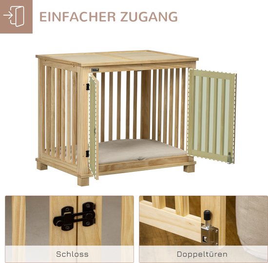 Hundebox Als Möbelstück – Holz-Hundehütte Mit Kissen & 2 Schubladen, Auch Als Beistelltisch Nutzbar