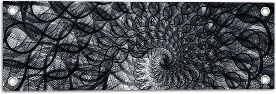 Tuinposter – Cirkelvormig Patroon met Zwart, Wit en Grijs - 60x20 cm Foto op Tuinposter (wanddecoratie voor buiten en binnen)