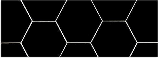 Poster (Mat) - Hexagon Vormen in het Wit tegen Zwarte Achtergrond - 90x30 cm Foto op Posterpapier met een Matte look