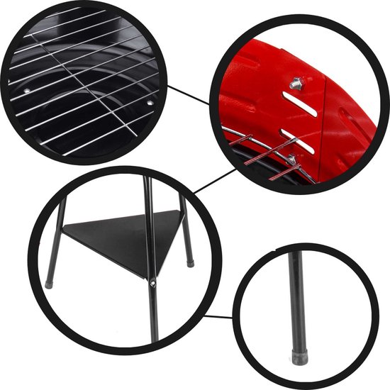 Houtskoolbarbecue Ø36 cm | Verstelbare Grill BBQ | Halfopen | BBQ | Zwart / Rood — afbeelding 3