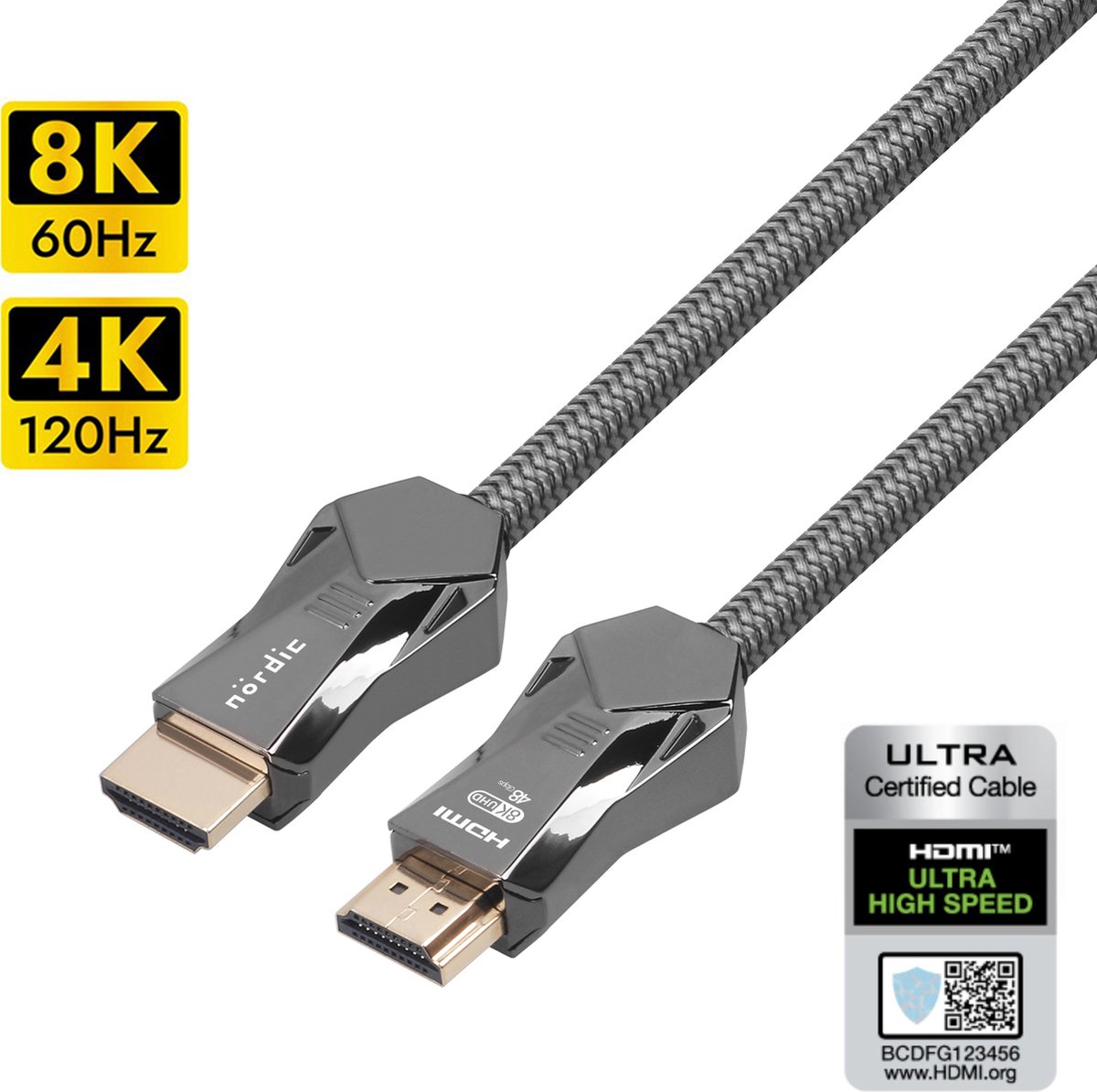 NÖRDIC HDMI-N1011D - Ultra High Speed - HDMI 2.1 - 8K 60Hz - 4K 120Hz - 48Gbps - 1m