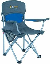 Oztrail Deluxe Junior Stoel Arm Camping Chair with Bottle Holder | Grey/Blue, 160 KG Load Capacity | Ultra-Large with High Backrest | Comfortable Cushion, Folding Chair, Camping, Garden, Balcony, Beach, Folding Chair, Garden Chair, Fishing Chair