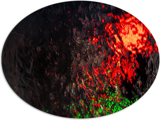 Dibond Ovaal - Foto van Rood en Groen Licht achter Glazen Wand - 68x51 cm Foto op Ovaal (Met Ophangsysteem)