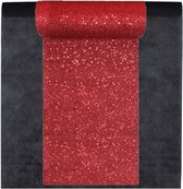 Feest tafelkleed met glitter tafelloper op rol - zwart/rood - 10 meter