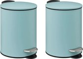 5Five petite poubelle à pédale - 2x - métal - bleu glacier - 3L - 16 x 25 cm - Salle de bain - Salle de bain / WC