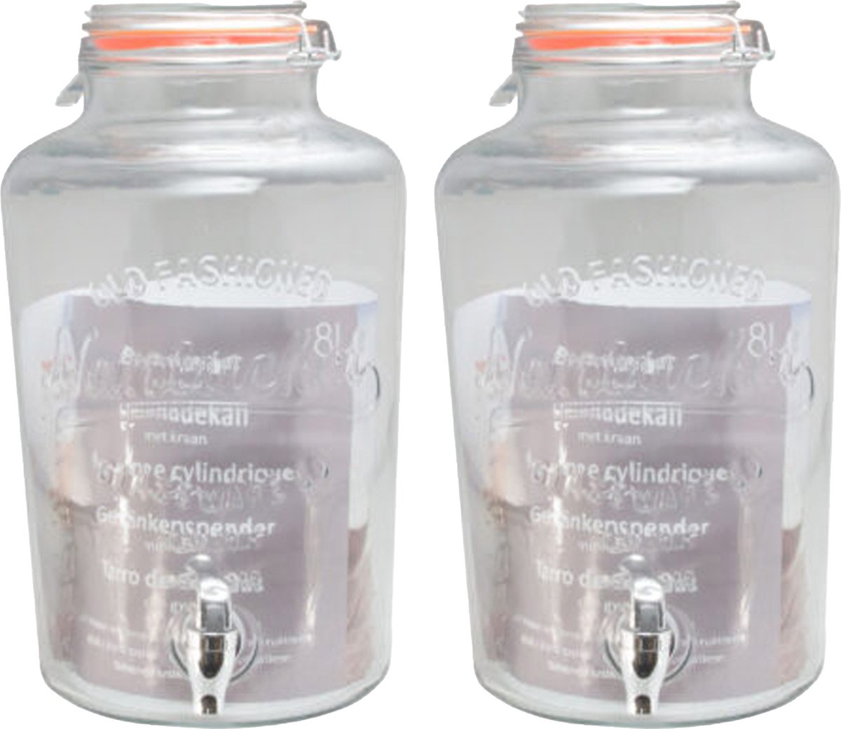 Svenska living Limonade/drankdispenser - 2x - 8L - glas - 18 x 37 cm
