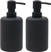 Svenska living Distributeur de savon - 2x - noir - céramique - D7 x 16 cm - 300 ml