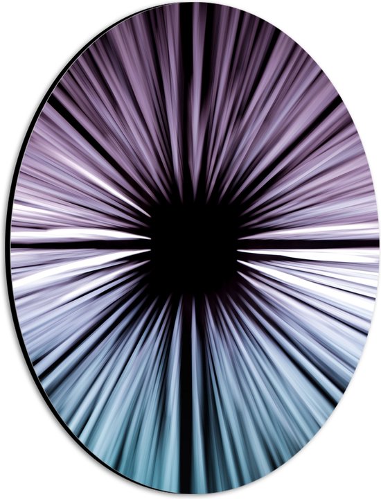 Dibond Ovaal - Abstracte Strepen in Paars en Blauw tegen Zwart Doek - 21x28 cm Foto op Ovaal (Met Ophangsysteem)