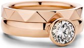 Jonline Beautiful 14K Rosé Ring with Zirconia Stone, y compris l'anneau d'empilage 15,75 mm. (taille 49)