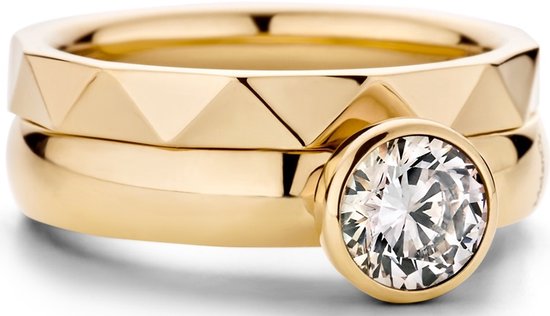 Jonline Schitterende 14K Vergulde Ring met Zirkonia Steen inclusief aanschuifring 16.50 mm. (maat 52)