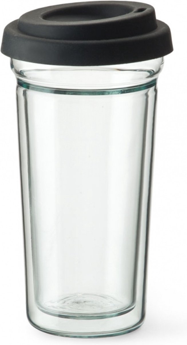 Simax Koffiebeker dubbelwandig glas met siliconen deksel - glazen koffiebeker to go