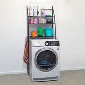 Conversion de machine à laver Eleganca - Armoire de machine à laver peu encombrante - Étagère de rangement avec 3 étagères et crochets à serviettes - Construction stable - L65 x P25 x H175 cm - Zwart