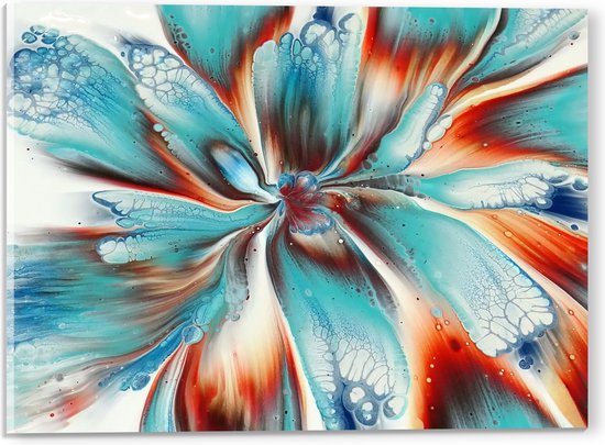 Acrylglas - Abstracte Verfmix van Blauw en Oranje - 40x30 cm Foto op Acrylglas (Met Ophangsysteem)
