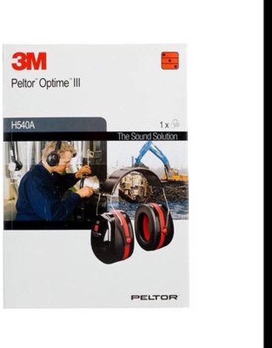 Verpakking van 3M Peltor Optime III gehoorbescherming met productafbeeldingen.