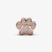 Fler® | Roze Goudkleurige Bedels | Hondenpoot | Kristal | geschikt voor alle populaire bedelarmbanden (standaard - 3mm) | Bedels | Valentijnsdag cadeau | Sinterklaas kado | kerstcadeau