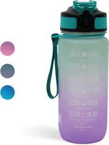 LaCardia Dutch Motivation Water Bottle Green Purple 'Dutch Text' - Gourde 600ML - Gourde avec marquage de l'heure - avec paille - 0