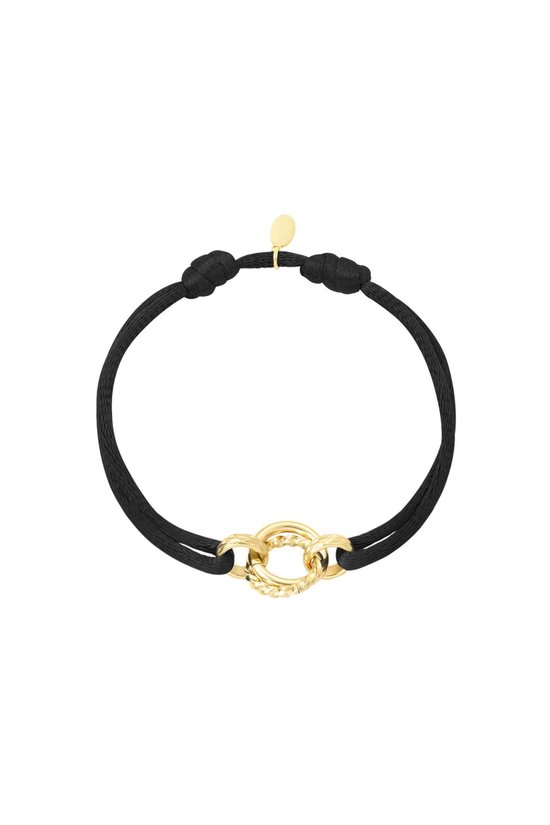 Satijnen armband Cirkel - Verstelbaar - One Size - Zwart - Trendy