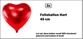 3x Folieballon Hart rood(45 cm) - Trouwen huwelijk bruid hartjes ballon feest festival liefde red love