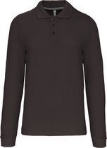 Herenpoloshirt met knopen en lange mouwen Donkergrijs - XL