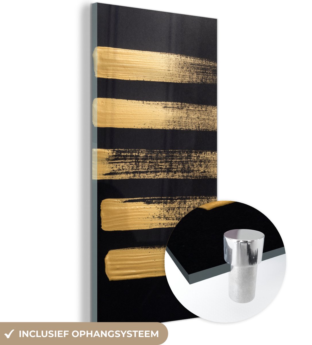 ® Glasschilderij 80x160 cm - Schilderij acrylglas - Patroon van gouden verf op een zwarte achtergrond - Foto op glas - Muurdecoratie woonkamer - Wanddecoratie slaapkamer - Schilderijen