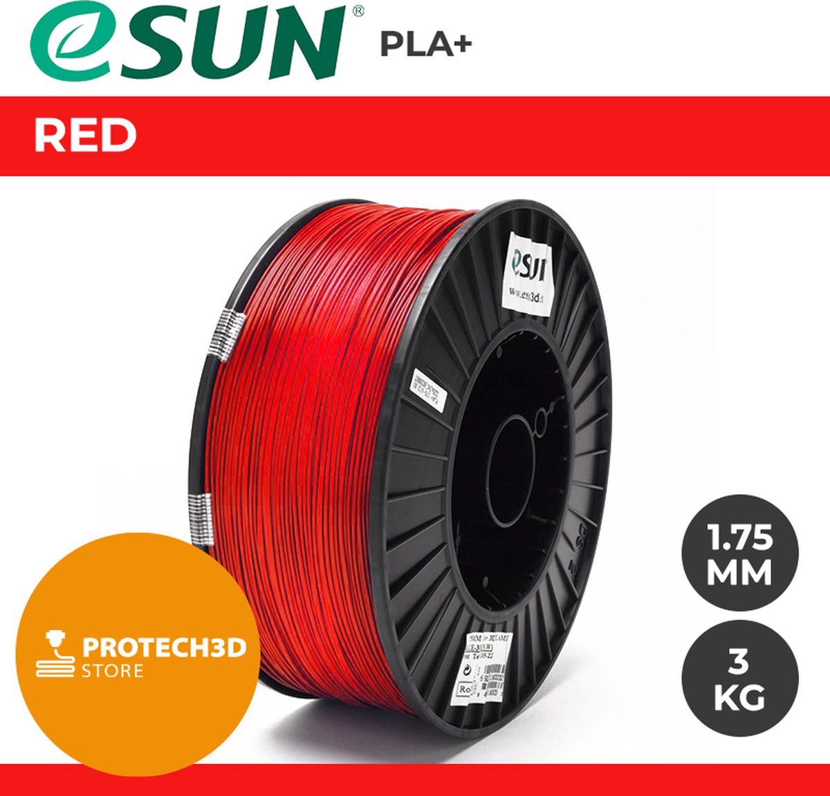 eSun - PLA+ Filament, 1.75mm, Red - 3kg