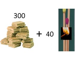 2 zakken Fire-Up aanmaakblokjes van 300 stuks + 1 Doos Lange Lucifers van 40 stuks