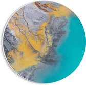 PVC Schuimplaat Muurcirkel - Abstract Bruin, Geel en Blauwe Vlekken - 20x20 cm Foto op Muurcirkel (met ophangsysteem)