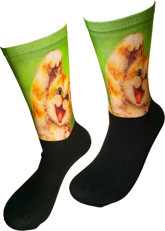 Verjaardags cadeau - Kitten sokken - Poes - Print sokken - vrolijke sokken - valentijn cadeau - aparte sokken - grappige sokken - leuke dames en heren sokken - moederdag - vaderdag - Socks waar je Happy van wordt - Maat 36-40