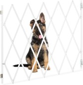 Relaxdays hondenhek bamboe - wit - verstelbaar - max. 130 cm - veiligheidshek - traphek