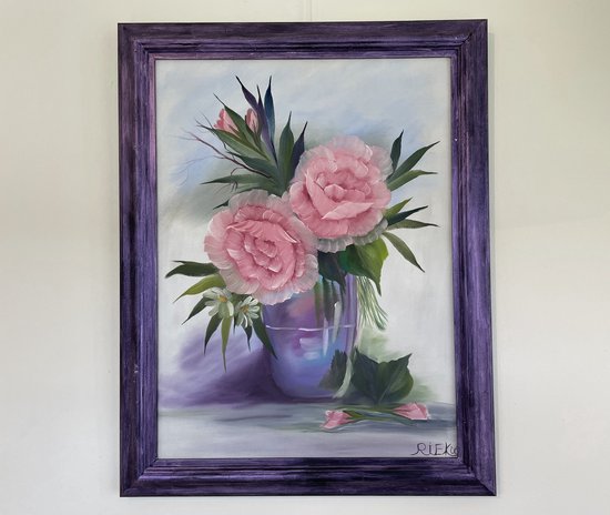 Olieverf schilderij rozen op vaas