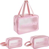 3 transparante make-uptassen, doorzichtige toilettas, make-uptassen voor vluchten, make-uptas voor koffer, cosmetische opbergtas, meerdere maten, roze