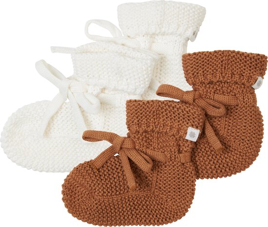 Noppies - Chaussons tricotés - emballés dans une boîte cadeau - 2 paires - Bébé 0-12 mois - Coton bio - White - Chipmunk