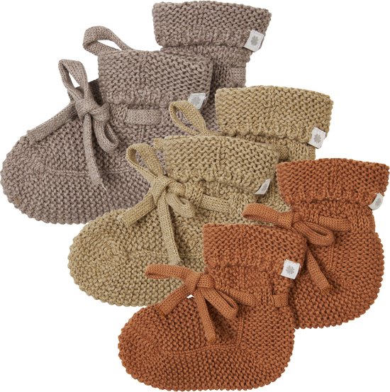 Noppies - Chaussons tricotés - emballés dans une boîte cadeau - 3 paires - Bébé 0-12 mois - Coton bio - Taupe Melange - Vert clair - Chipmunk