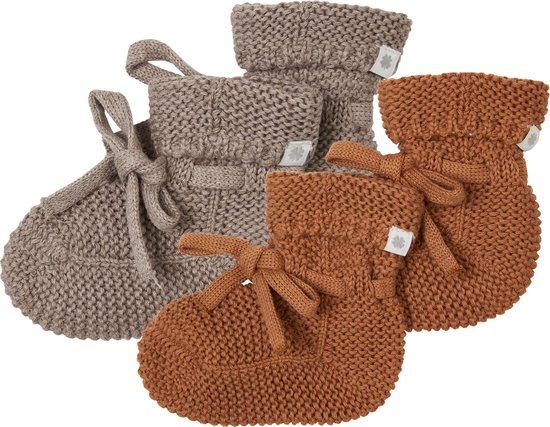 Noppies - Chaussons tricotés - emballés dans une boîte cadeau - 2 paires - Bébé 0-12 mois - Coton bio - Taupe Melange - Chipmunk