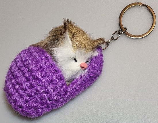 Un chat mignon et doux qui dort dans une pantoufle. Un joli porte-clés à attacher à votre trousseau de clés, par exemple. Pour soi ou en cadeau.